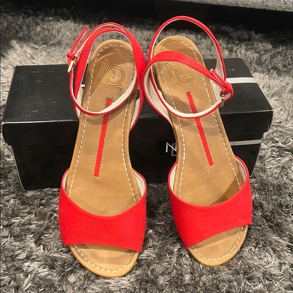 New Directions Red Sandals Ankle Strap Open Toe